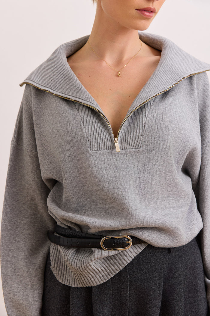 OLLY HALF-ZIP SWEATER - GREY MELANGE