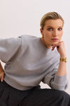 ZOE PADDED SHOULDER SWEATER - GREY MELANGE