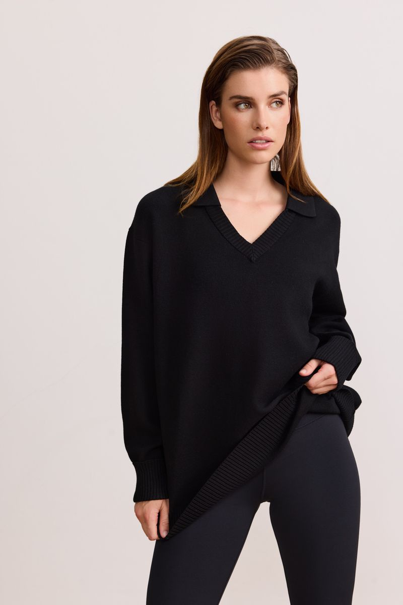 OLLY POLO SWEATER - BLACK