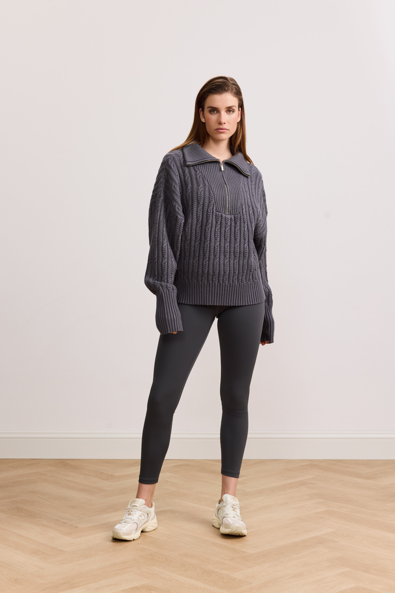 BLAKE CABLE KNIT HALF-ZIP SWEATER - DARK GREY