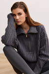 BLAKE CABLE KNIT HALF-ZIP SWEATER - DARK GREY