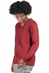 LONG SLEEVE V-NECK TEE - CURRANT